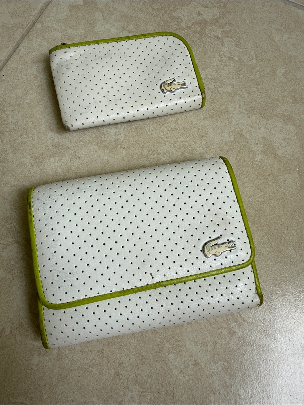 Lacoste White Perforated Zip & Wallet Set with Lime Trim